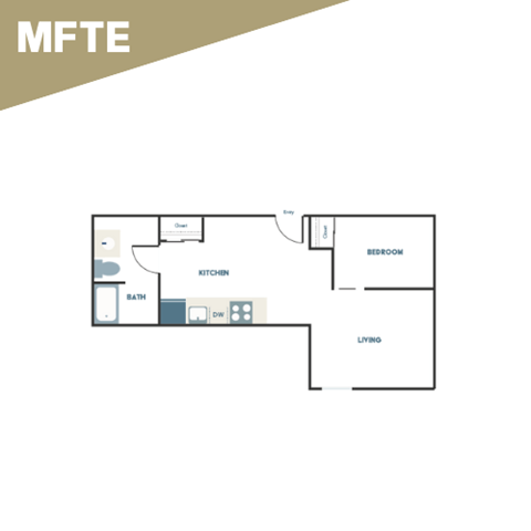 A floor plan of a house with a living room, dining room, kitchen, bedroom, and bathroom.